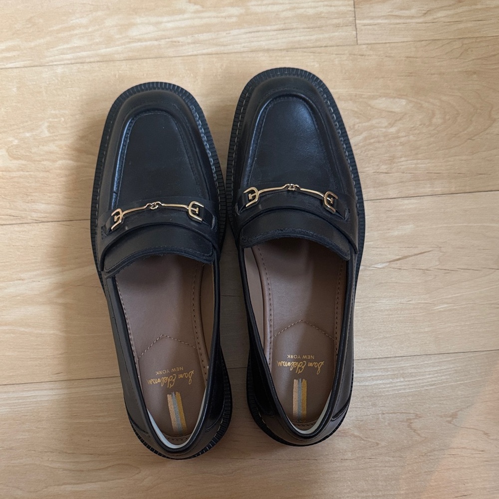 Sam Edelman Black Leather Loafers with Gold Detail